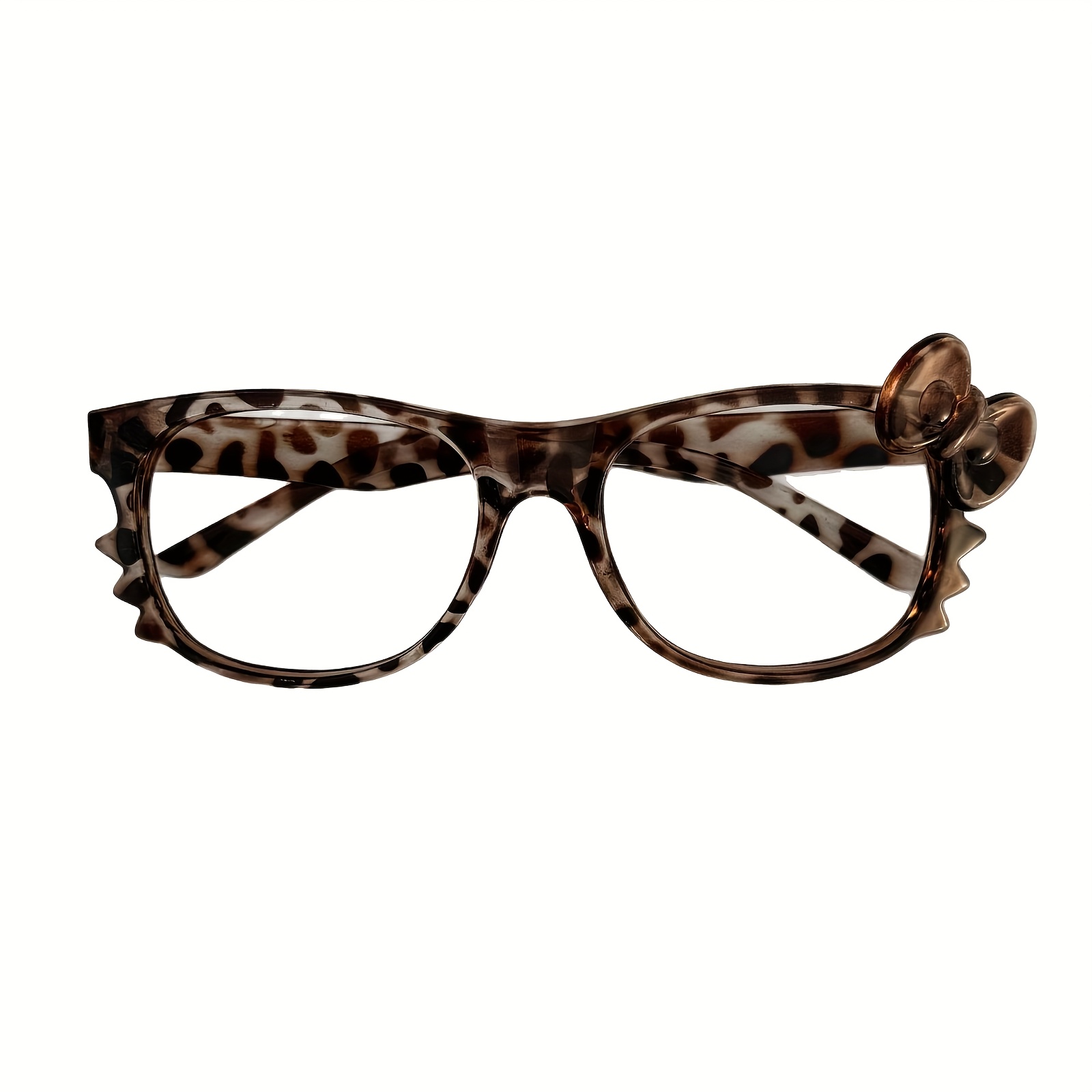 Image of 1pc Vintage Leopard And Floral Bow Glasses Frame - Lightweight Fashionable , Cat With Decorative Bow Embellishment, Perfect For Trendy Looks