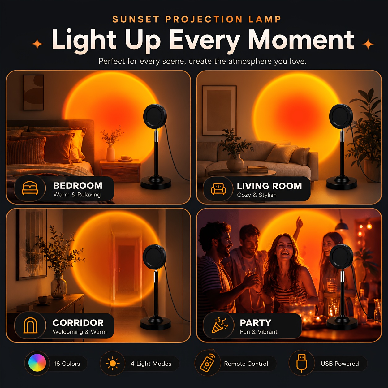 Sunset Projection Light with 16 Colors and 4 Lighting Modes