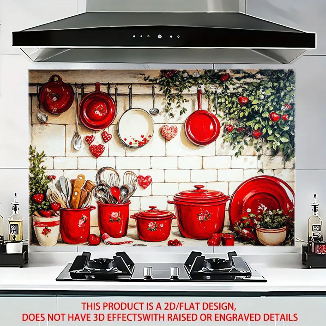 1pc Red Cookware Wall Sticker Anti-oil Sticker 21.65*33.45 Inches Pvc Kitchen And Dining Room Wall Decoration Sticker, Cafe Kitchen Counter Decoratio Wall Decal