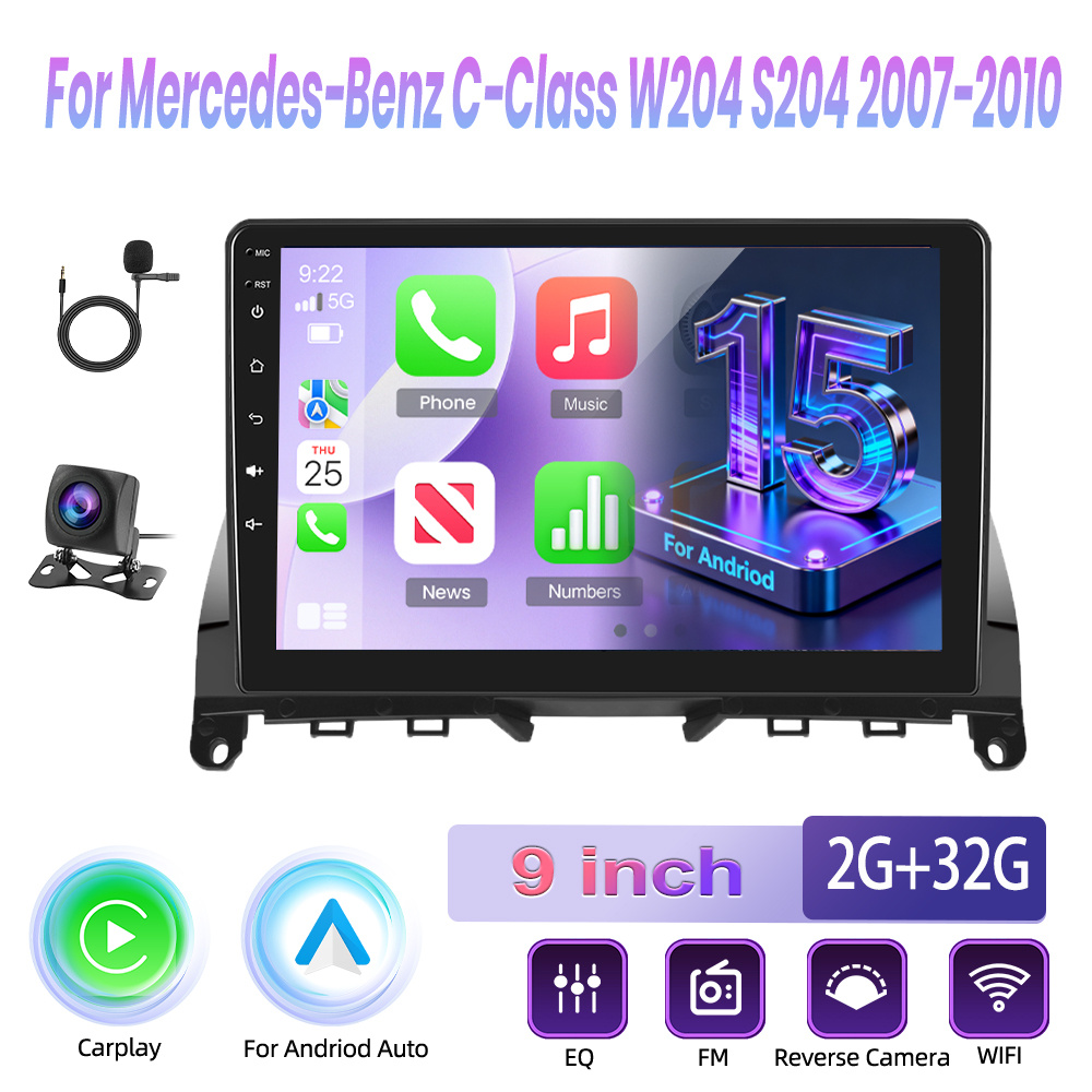 Image of For Mercedes-benz W204 S204 2007-2010 9-inch 15 (2g+32g), Features Integrated Canbus And , Fm/rds Radio, Bluetooth 5.0, , Swc, And Reversing Input.