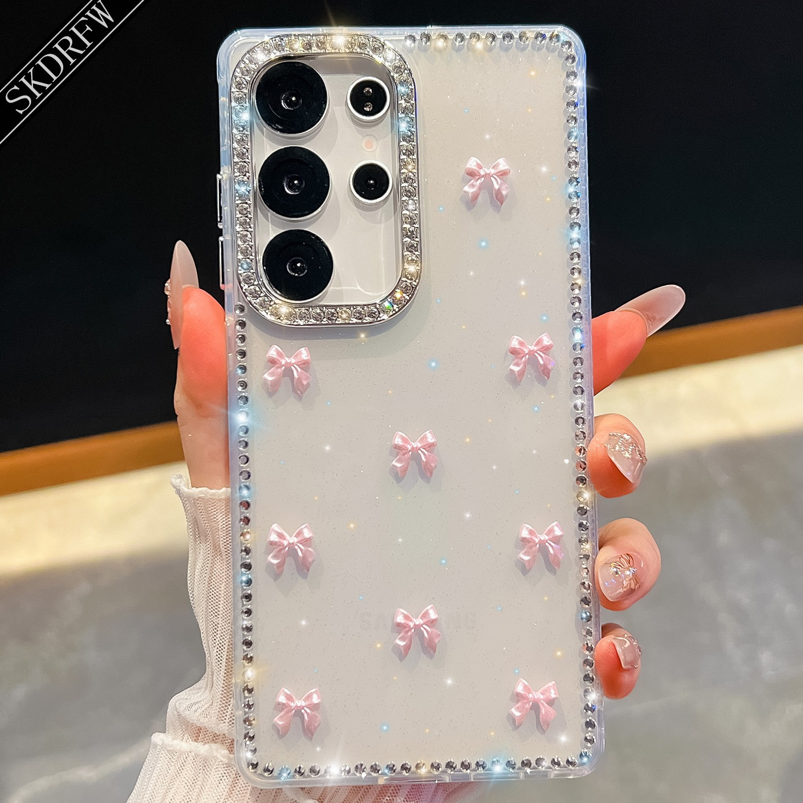 TEMU Phone Case: Luxurious High-end Rhinestone-encrusted Frame With A Simple Bow And Phone Case For Galaxy A54, A55, A35, A25, A15, A56, A36, A26,