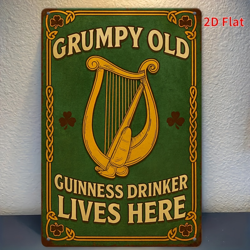 E-shop 2D Flach, 1 Stück Vintage Irisch-Themen "Grummeliger Alter Guinness Wohnt " Metallschild - Guinness Logo & Harfen Design, Keltischer Knoten Bar