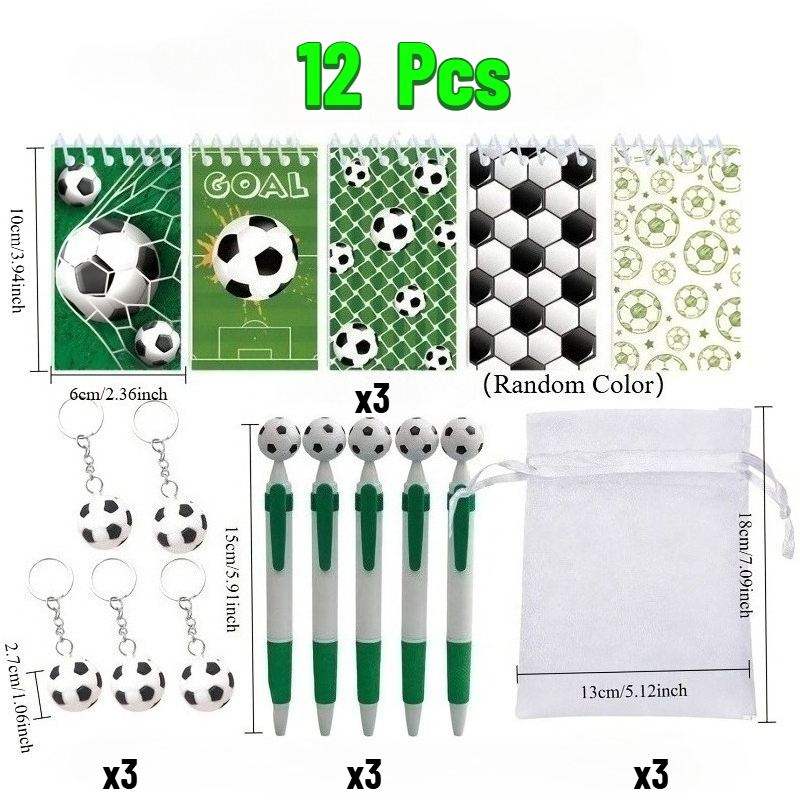 TEMU Soccer Event 2026, Gift For Her/him 12pcs Set, 3 Soccer-themed Stationery Gift Packs, Including 3 Pocket Notebooks, 3 Soccer Keychains, 3 Soccer