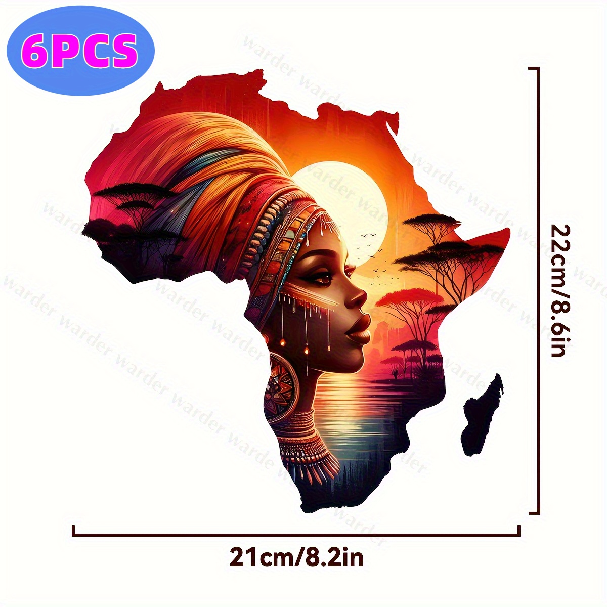TEMU Ensemble de 6 Autocollants en Vinyle Paysage Faunique Africain pour Transfert Thermique Adaptés aux T-Shirts, Jeans et Sacs à Dos, Décalcomanies