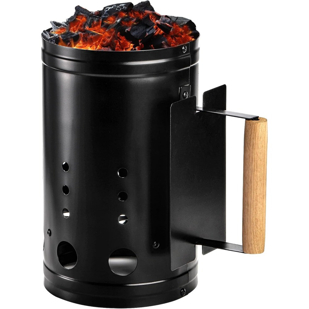 TEMU 1pc Bekith Metal Charcoal Chimney Wooden - Bbq For Briquette & , Cooking Chimney, No Device Included