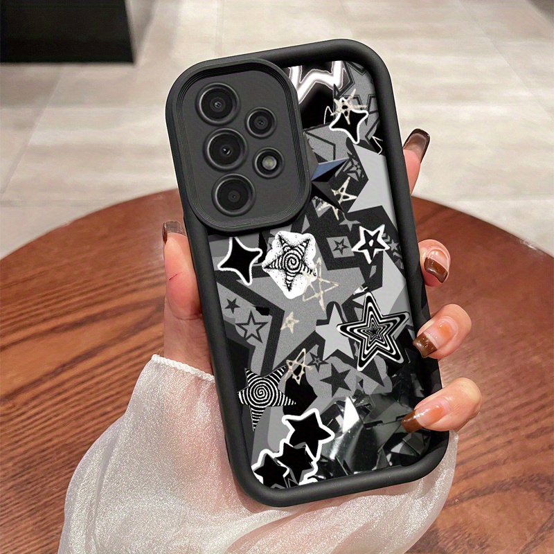 TEMU Phone Case - Trendy Couple Creative Black And White Pentagram Collage Pattern Frosted Matte Phone Case For Galaxy A13/a14 4g/a21s/a05s/a13