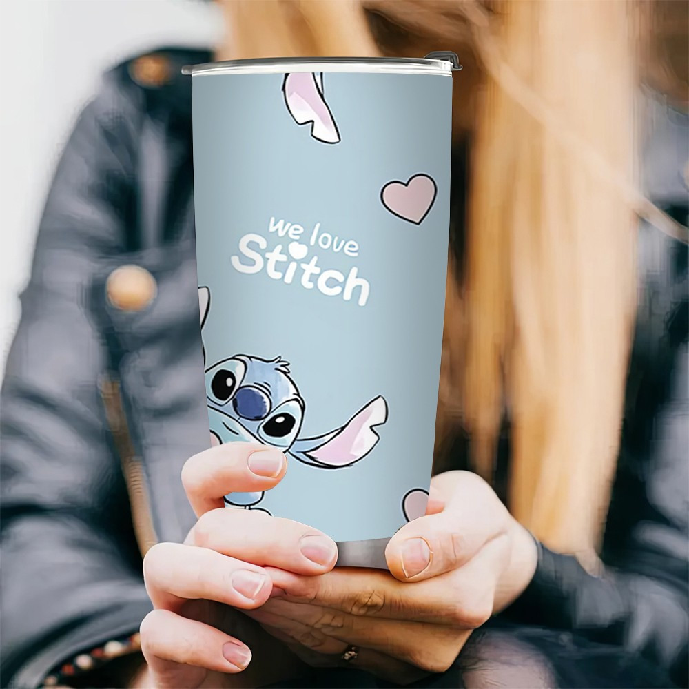 

Stitch 20oz Insulated Stainless Steel With Lid & Straw - High-quality, Reusable, Valentine's Day & Easter Gifts, Featuring " Stitch" Design And Heart Accents