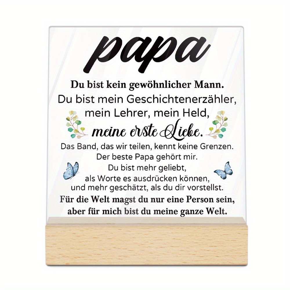 E-shop 2D-Flache Putuo-Dekoration - Deutsches Acryl-Schild mit Holzgrundplatte, "Papa"-Geschenk zum Vatertag, zeitgemäßes Tischdekoration für Zuhause,