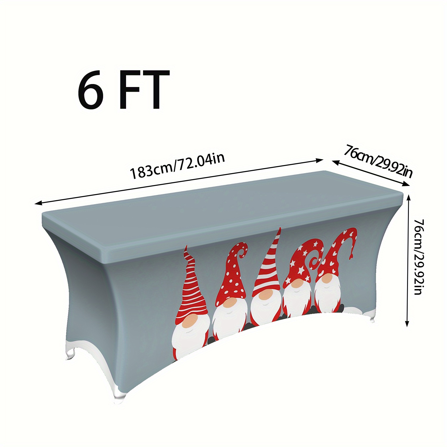 TEMU 1pc Cute Christmas Elf Print Full Coverage Elastic Tablecloth, 4/6/8ft High Elasticity Rectangular Tablecloth, Pet-friendly, Washable And
