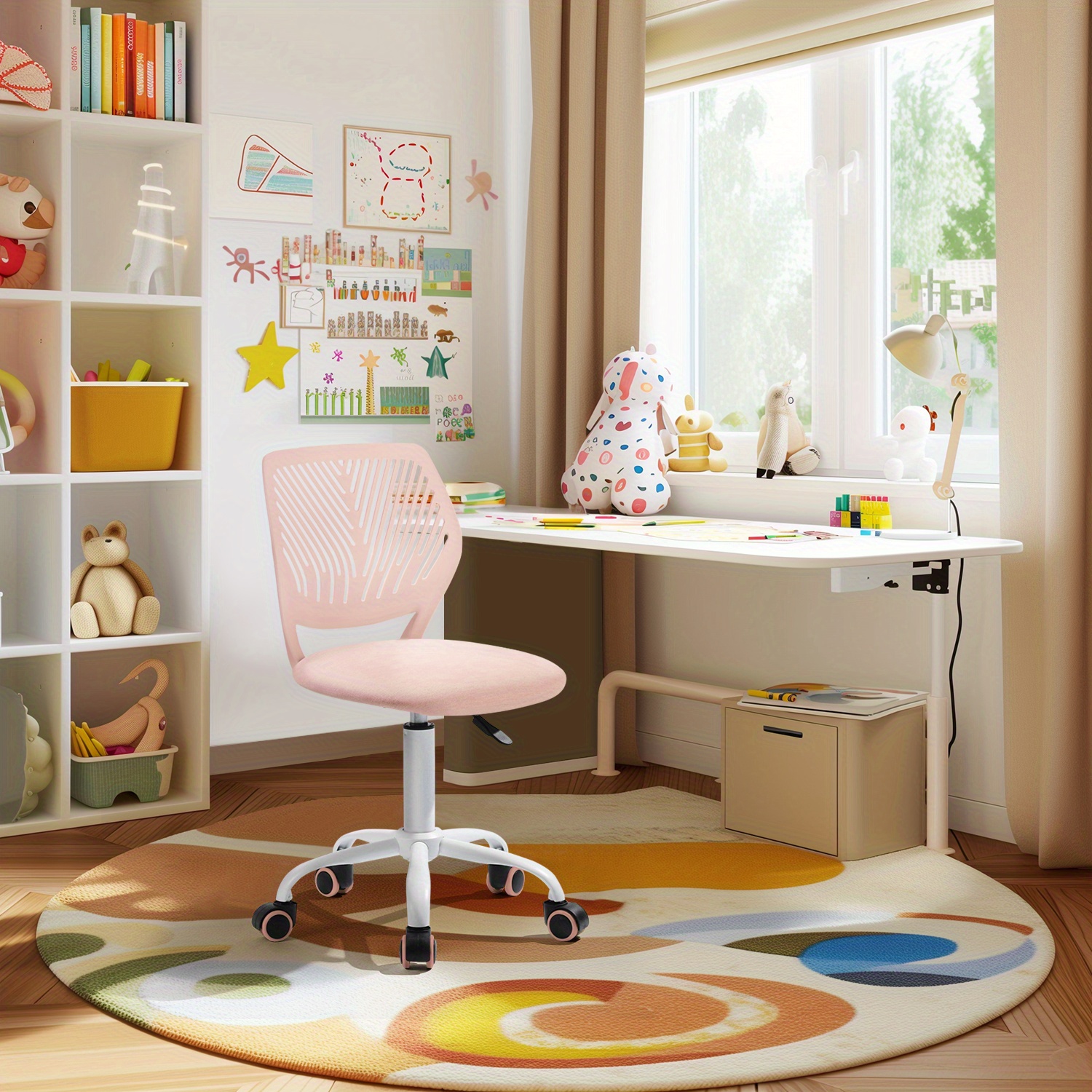 TEMU Fabric Chair, Ergonomic Backrest, Padded Seat, Swivel & Height Adjustable, Mobile Design For Home Office Or