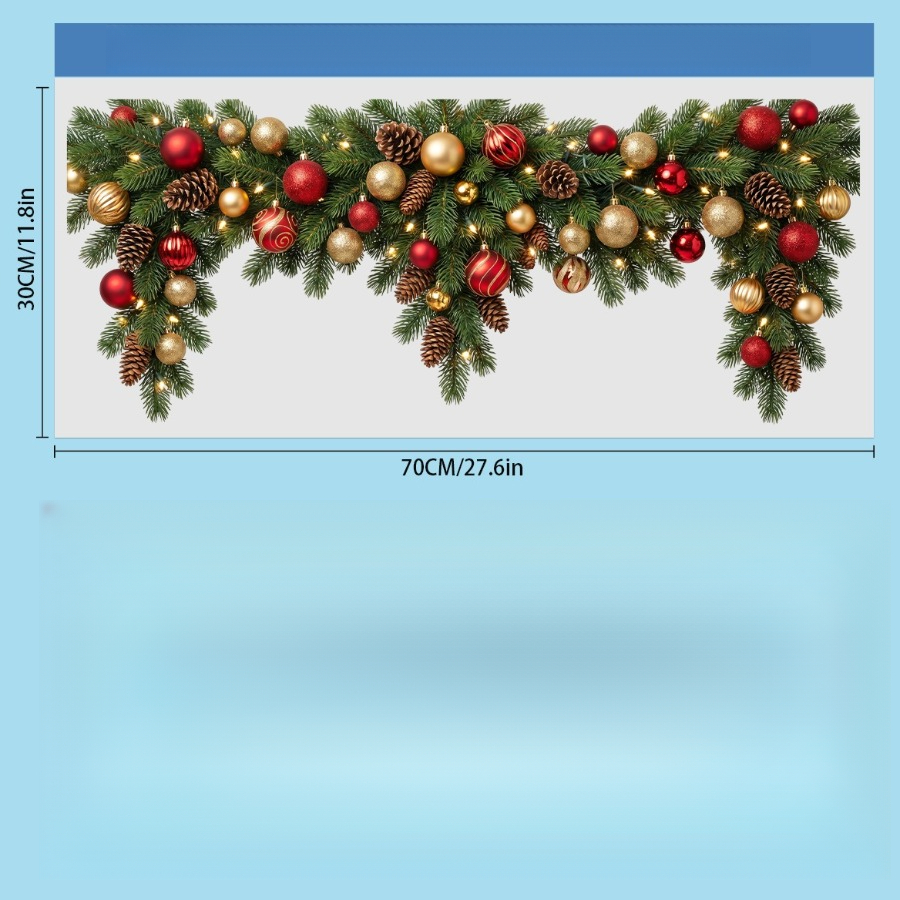 TEMU 1pc Guirlande de branche de pin de Noël, autocollant pour fenêtre, rouge et dorée, conifère, cadre supérieur de Noël, autocollant de verre,