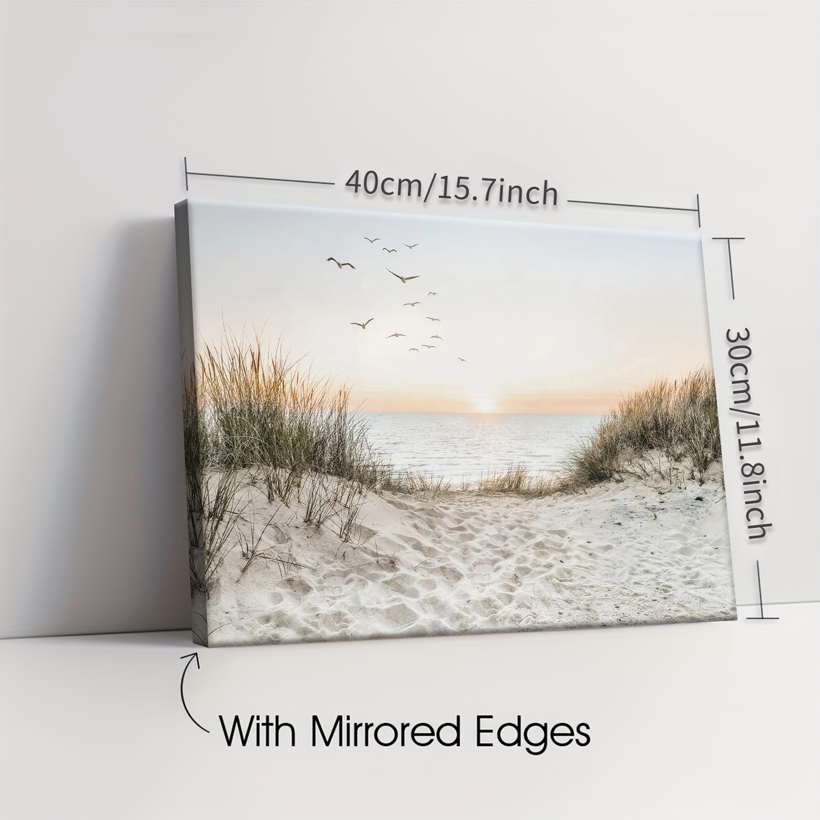 TEMU 2d Flat, 2d Flat, A Framed Neutral Coastal Beach Landscape With , Featuring And Sand , Is A High-definition Printed Canvas Poster Ideal For