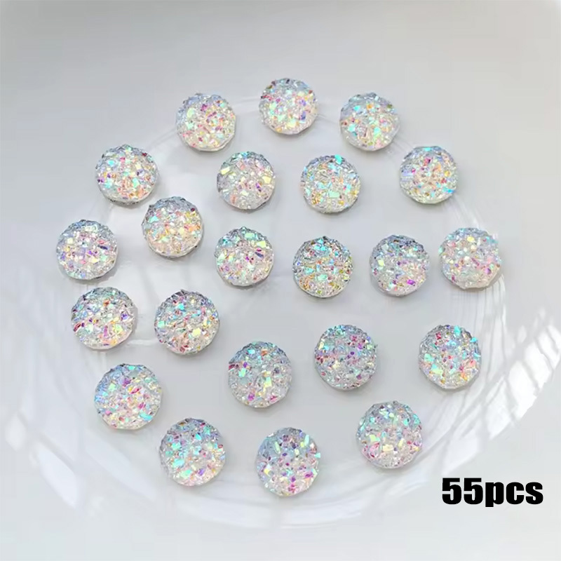 TEMU 55pcs Random Color Mixing Resin Round 0.39in Inch Convex Round Surface Flat Back Rhinestones Are Suitable For Jewelry Making And Crafts Making