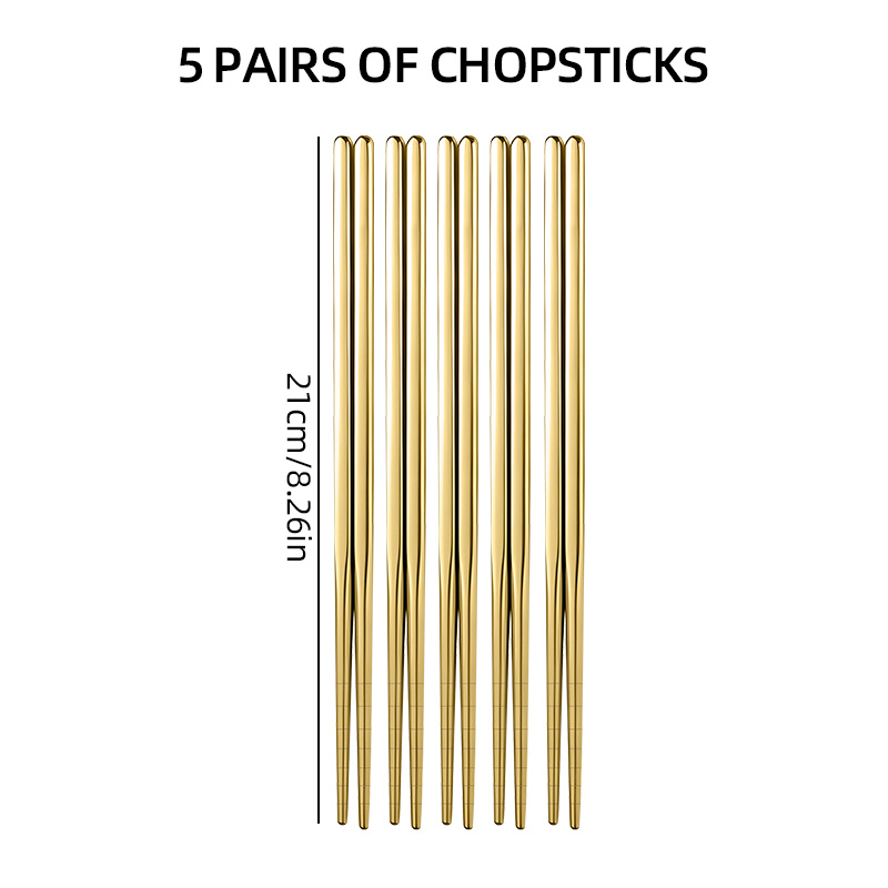 Image of 5pairs Stainless Steel Chopsticks, Hollow Metal Chinese Tableware Restaurant Creative Chopsticks, Reusable, Non-slip, Dishwasher Safe, Suitable As A Gift