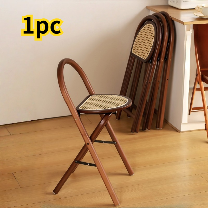 1pc, Bamboo Portable Rattan Folding Stool with Handle, Home Dining Chair, Vintage Style Leisure Chair, Space Saving - Perfect for Restaurant, Living Room, Kitchen, Bar, Dormitory