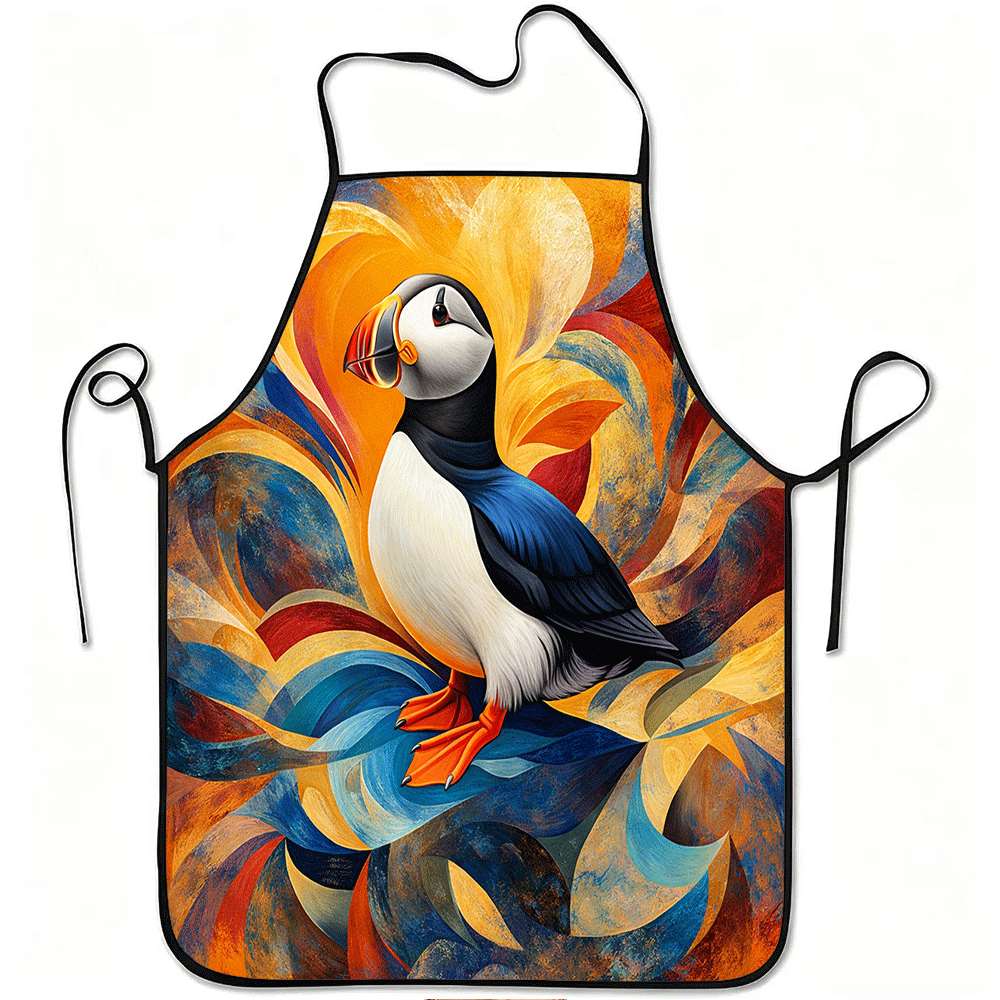 TEMU 1 tablier imprimé oiseau macareux - Idéal pour , le jardinage et - Ceinture ajustable, tablier en polyester durable et facile à nettoyer avec
