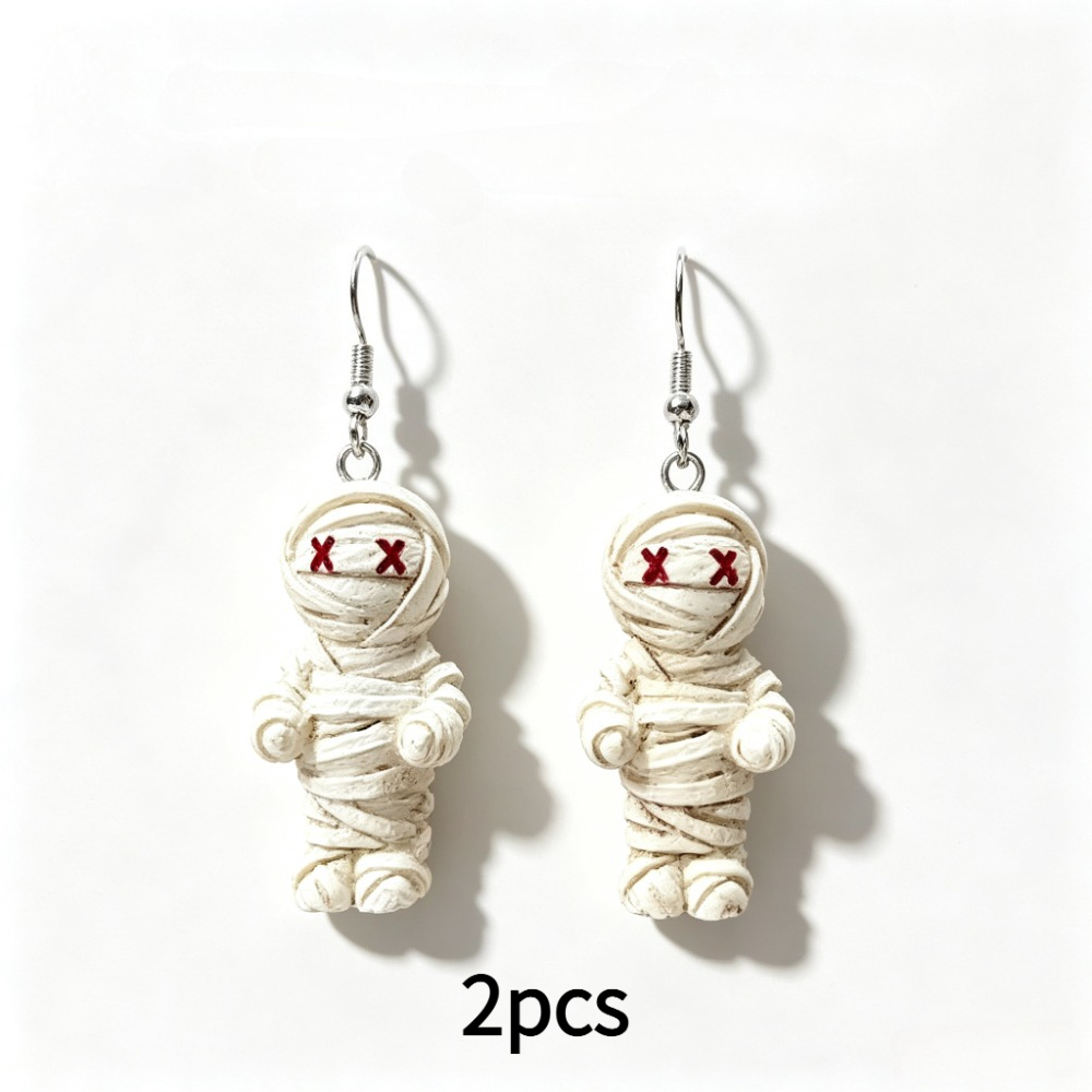 TEMU 3d Bandage Doll Dangle Earrings Red Eyes Funny Cartoon Resin Ear Hooks Halloween Gothic Party Niche Fun Jewelry Gift