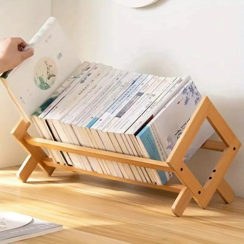 Modern Minimalist Small Desktop Bookshelf - Wooden Vertical Bookshelf Suitable for Home, Office, And School, Space-Saving Wooden Storage Rack, Self-Assembly Required, Compact Bookshelf (Freestanding)