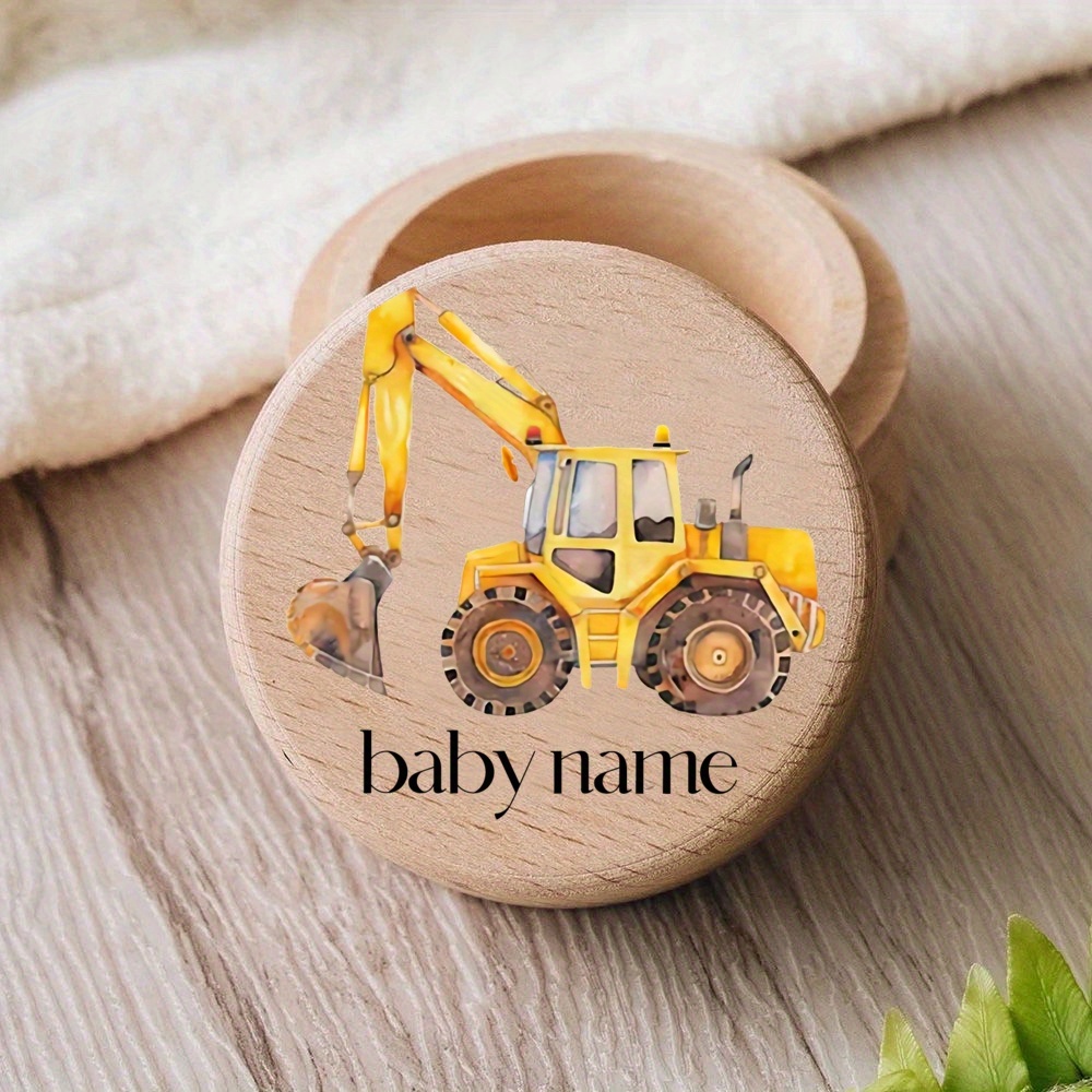 TEMU Personalized Tooth Storage Boxes With Custom Engraved Name - Wooden Keepsake For Teeth, Hair, Cord - Adorable Fire Truck, Police Car, And