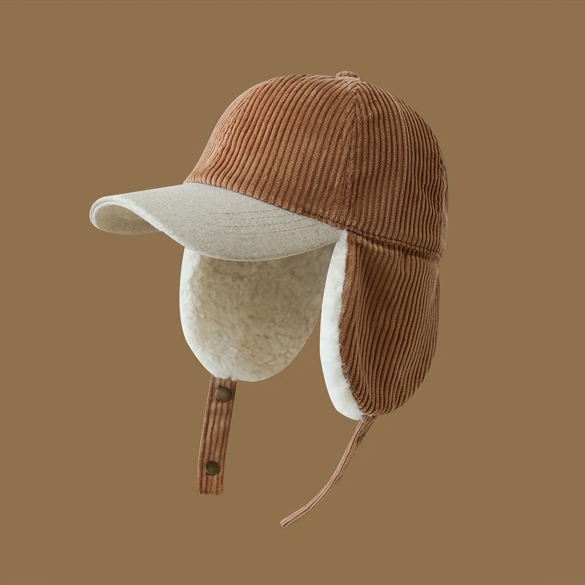 Unisex Winter Warm Plush Baseball Cap with Detachable Ear Flaps