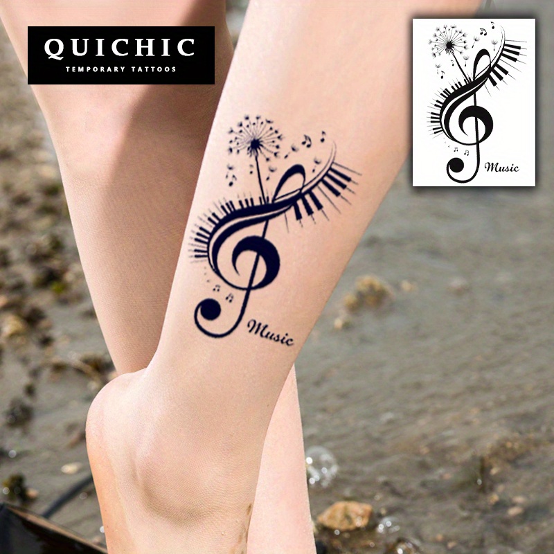 Image of 3 Sheets Semi Permanent Tattoo Music Notes Temporary Tattoo, 2.3'' X 3.9'', Long Lasting Juice Temporary Tattoo Dandelion Keys Music Symbol Tattoo Fake Tattoo, Lasting 1-2 Weeks