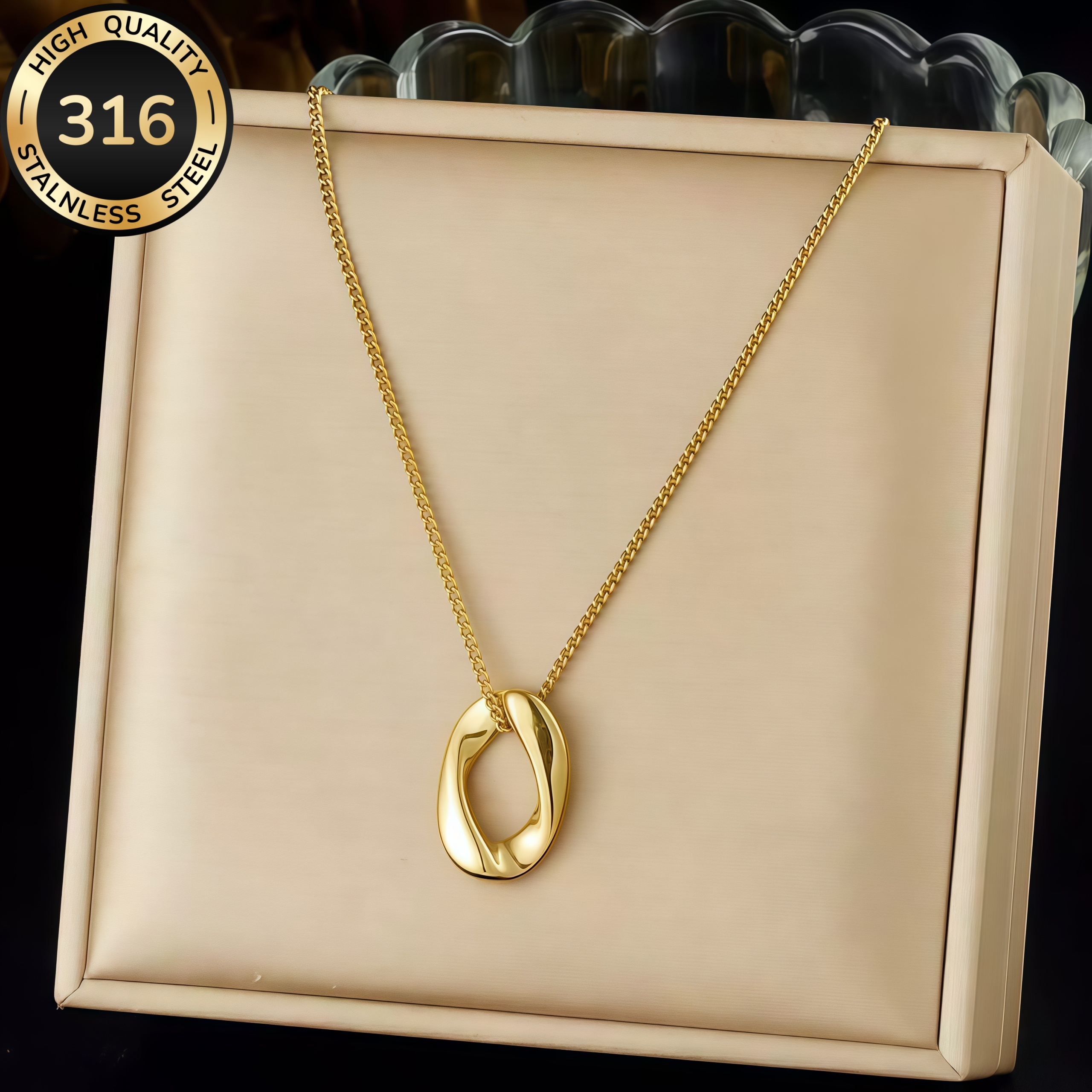 E-shop Hypoallergene, hochwertige geometrische Halskette aus 316 Edelstahl | 18K vergoldenet, anoxidierbar, minimalistisch elegante Schmuckstücke für