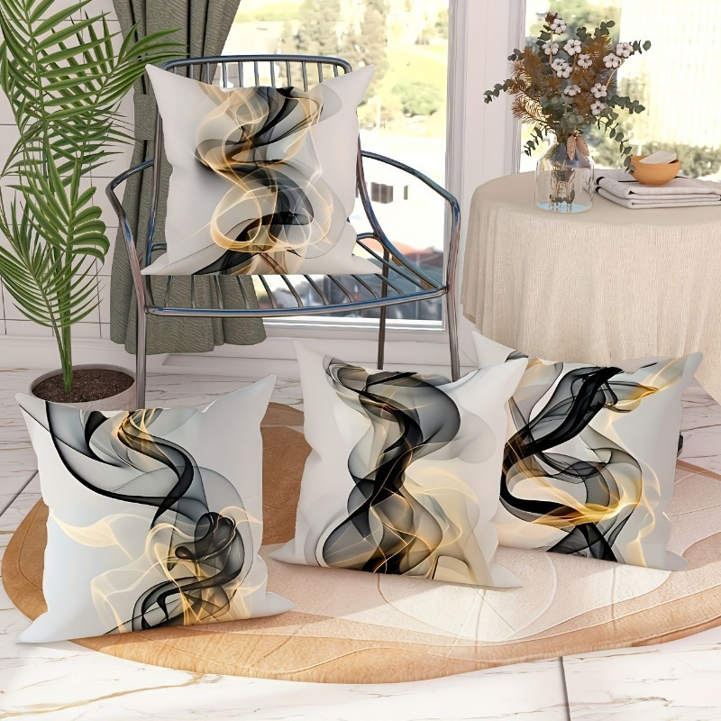 TEMU 4pcs Modern Pattern Cushion Pillow Covers, 18x18 Inches, Golden, Black, And White, 18x18 Inches, Zipper Closure, Machine Washable, Zipper
