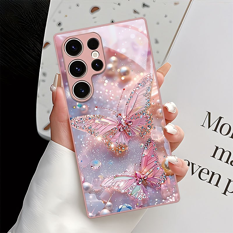 E-shop Pinkes Strass-Schmetterlingsmuster Handyhülle für for Galaxy S9+/S10/S20+/S20 Ultra/S21 5G/S21+/S22/S23 PLUS/S24 Plus/S25/S25 Edge/Note 9/Note