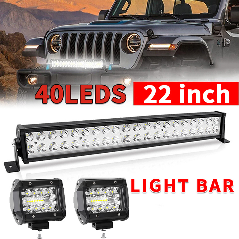 TEMU 3pcs Work Light Bar Set: 22in Led Work Light Bar (double-row Lights) And 4in Led Light Bar For Car Truck Offroad 4x4 For Suv Utv Atv Tractor Off