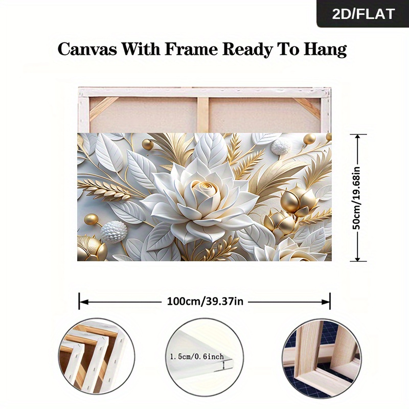 TEMU 2d Flat 1pc 19.68*39.37in/50cm*100cm Framed Modern Abstract Floral Arransynthetic Gemstoneent Print Art Wall Art Canvas Painting Art For Living