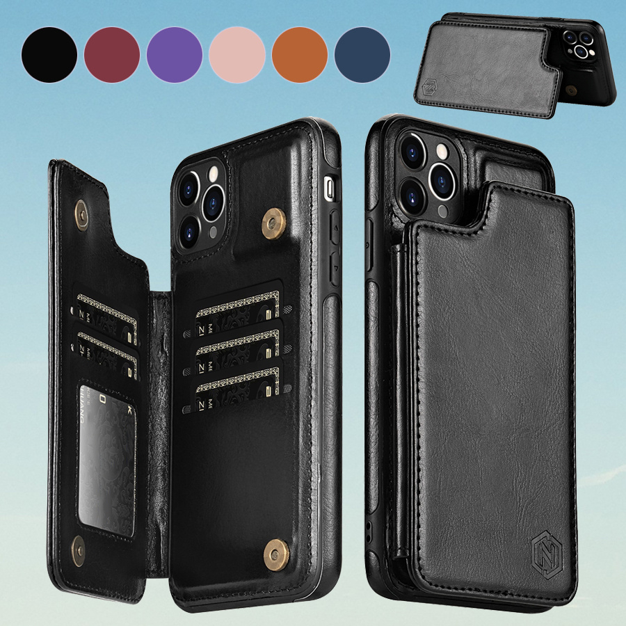 solid color wallet case with double button side sticker card slot rfid blocking kickstand and magnetic flip made of artificial leather for iphone 16e 16 pro max 15 plus 14 13 12 11 x xr xs max its   shockproof protective cover