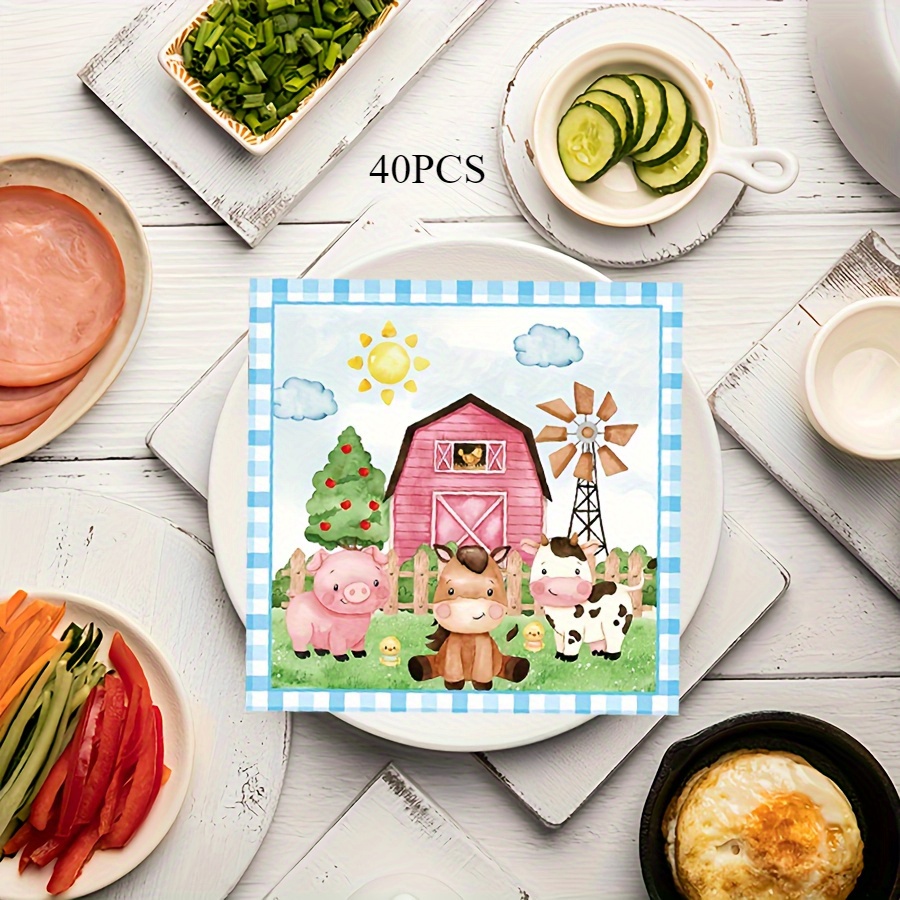 40pcs Paper Napkins, Farm Animal Themed Napkins Party Decoration Supplies Gifts, Tissues For Crafting, Decoupage, Birthday Party & Wedding Supplies - Napkins Disposable, Perfect For Celebrations, A