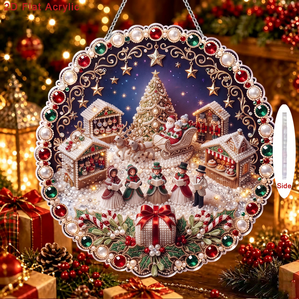 TEMU 2d Flat, Full Diy Christmas Rhinestone & Pearl Garland Ornament Kit With Wavy Round Acrylic Pendants, & Sleigh Tree Patterns, Chain Suitable For