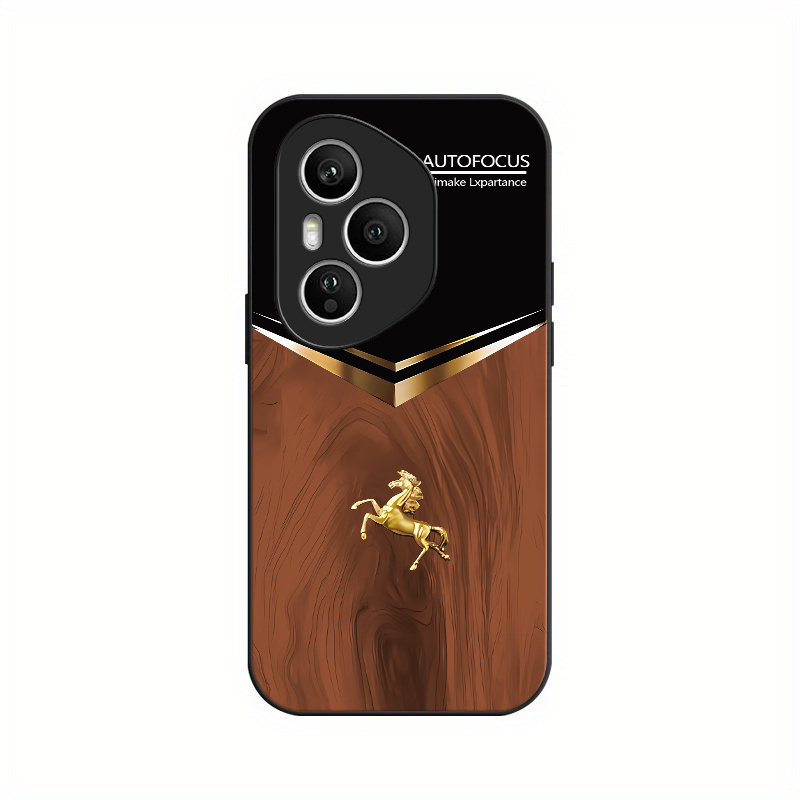 Etui za telefon - Eleganten etui za telefon iz kaljenega stekla z motivom zlati konjski glave, idealen za Honor 400 Pro in 300 Pro, nudi popolno