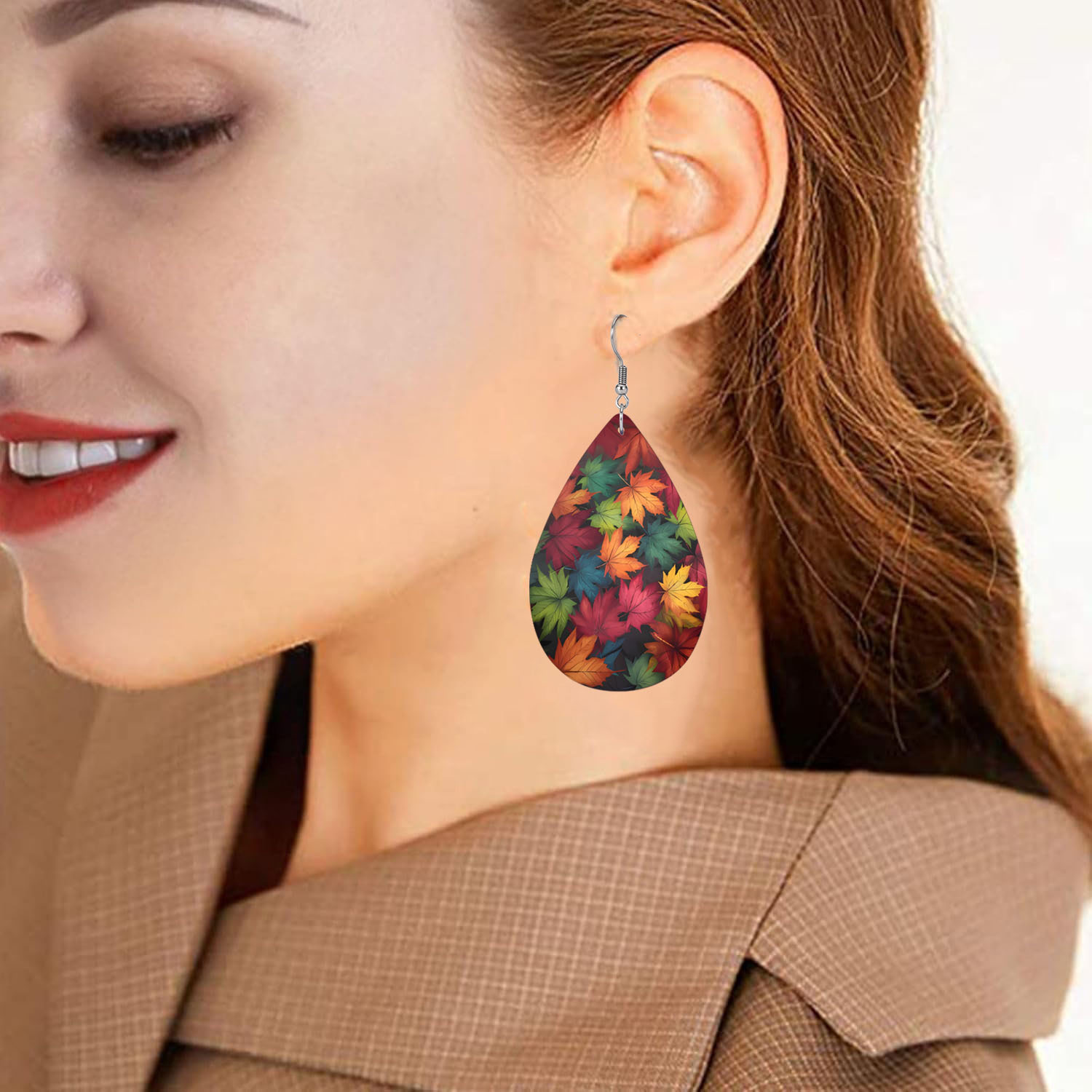 Lightweight PU Maple Leaf Dangle Earrings
