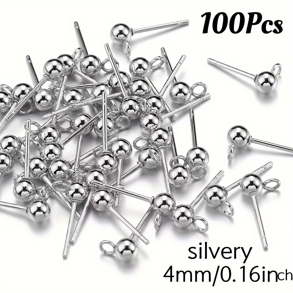 TEMU 100pcs Aretes de dorados/plateados de 4/5 mm, 2 tamaños, con anillos, aretes de redondos