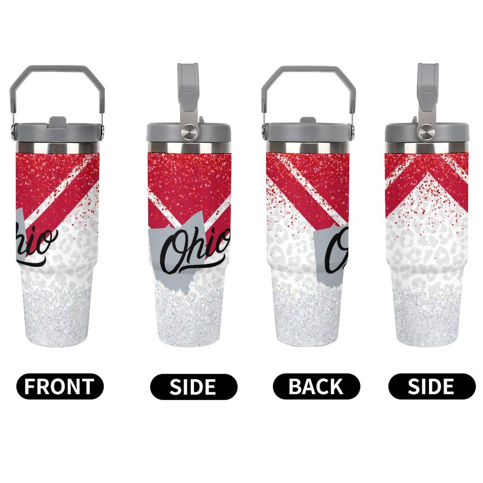 

1pc Ohio Design Stainless Steel Insulated Water Bottle, Travel , With Straw And Car Beverage Holder, For Home, Office, And Holiday Gifts