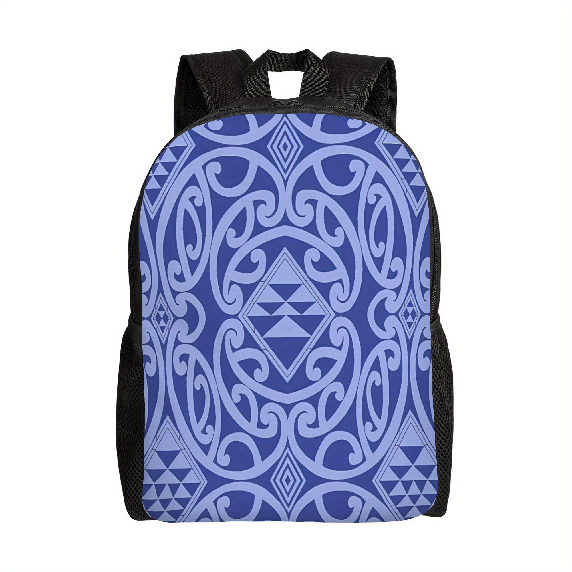 TEMU Zlienszus Men' Maori Pattern Backpack - Dark Blue & Maori Cultural, Stylish Simple , For College,, Travel - Hand Washable Casual Backpack