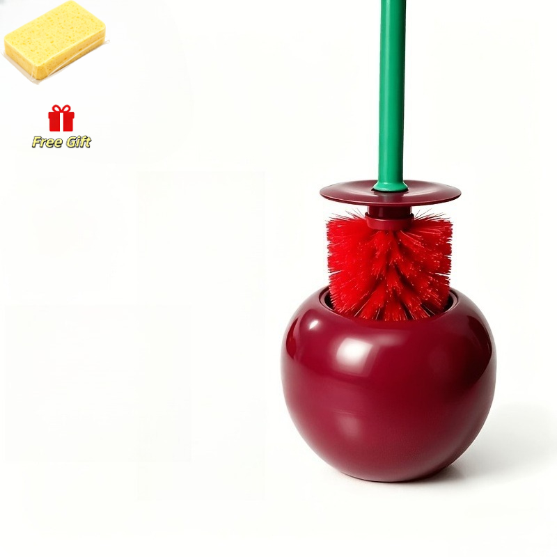 TEMU 2pcs (1pc Brush And 1pc Sponge) Cherry-style Toilet Brush Set, Light Luxury High Aesthetic Bathroom Decor, Long Handle Dead-end-free Toilet