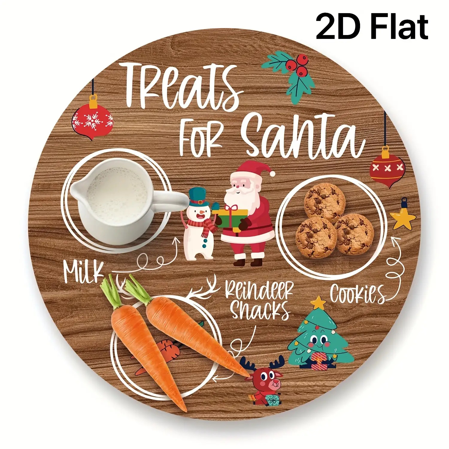 TEMU 2d Flat 1pc Wooden Christmas Tray, Retro Country Style Cute Christmas Milk Carrot Snack Plate, Suitable For Christmas Night, Christmas Indoor
