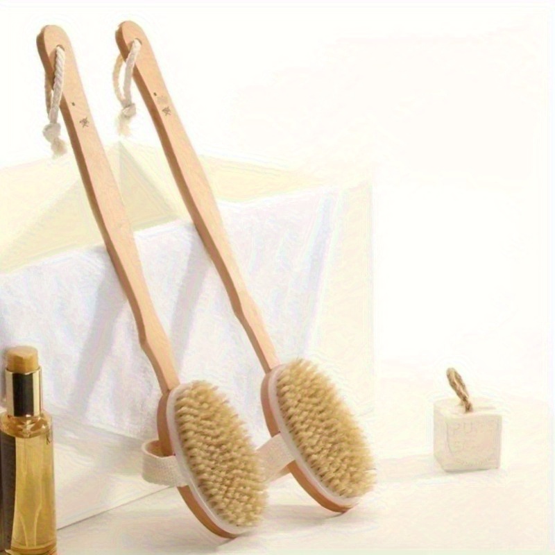 1pc wooden detachable extended handle body brush hypoallergenic exfoliating massage brush for back sensitive light beige no fragrance battery free bath shower tool back scrubber for shower ergonomic bath tool durable bath accessory Product details 3