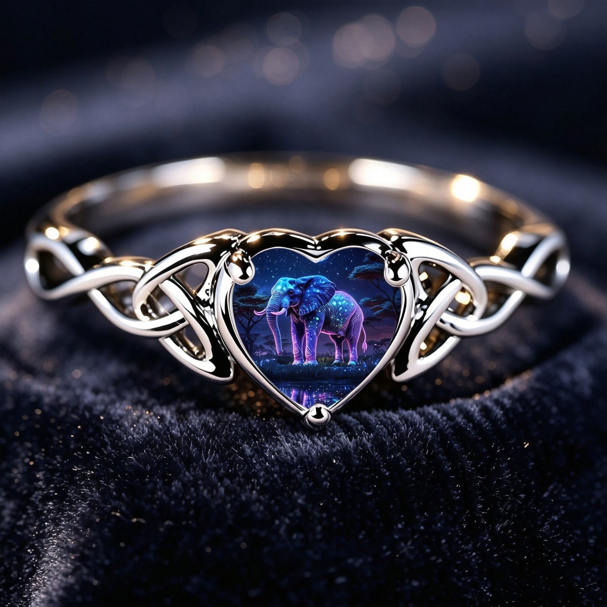 Mystical Glow Galaxy Elephant Heart Silvery Finger Ring