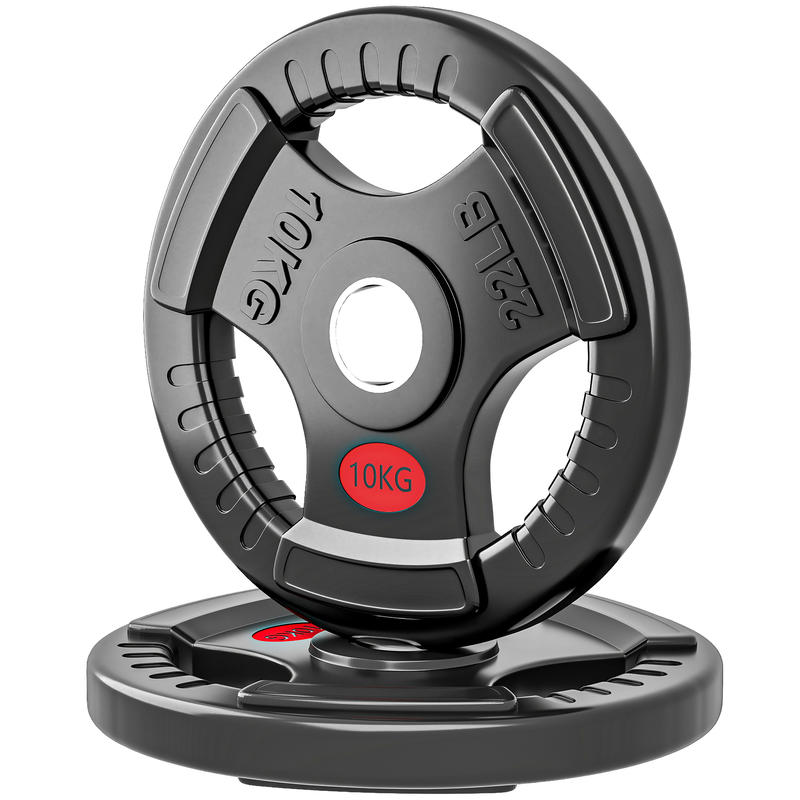Sportnow Weight Plates, 2'/5cm Weight Disc Pair With Tri-grips, 2 X 10kg Dumbbell Plates For Weightlifting And Strength Gym Fitness Workout, Black