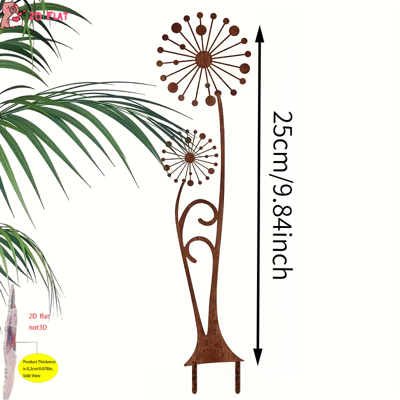 E-shop 2D-Flach, . Rostiger Pusteblumen-Gartenschmuck – 2D-flach bedruckter, blütenförmiger Metall-Gartenstecker, klassischer Stil, geeignet für