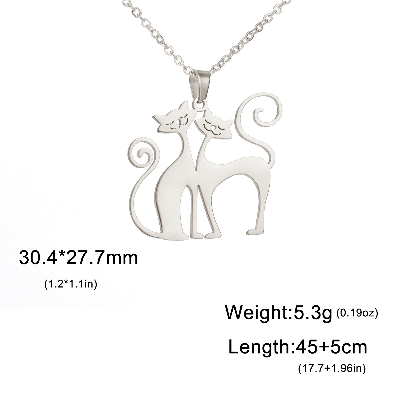 Cazador Loving Cats Couple Pendant Necklace For Women Stainless Steel Cute Kitten Animal Neck Chain Jewelry Gift Wholesale 2024