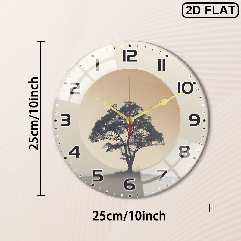 TEMU 2d Flat Anti-clockwise Reverse Wall Clock, 1pc Themed Tree Matte Minimalist Decorative Indoor - 10" Acrylic Running Silent Non-ticking Clock,