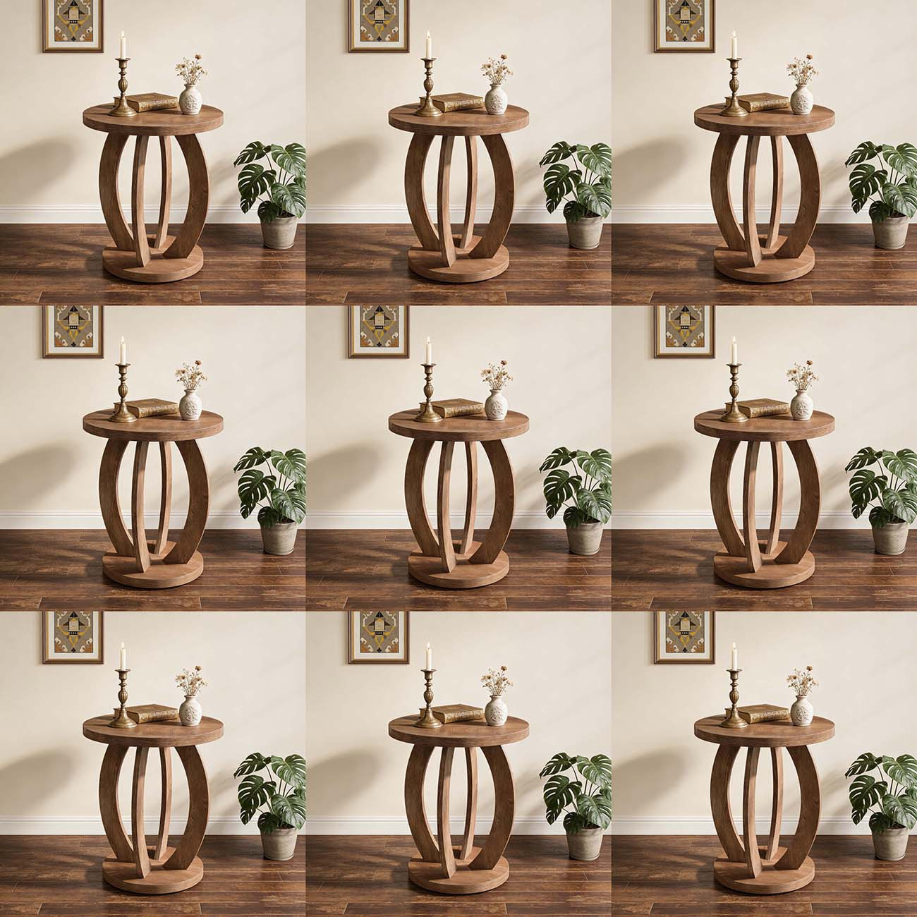 Round Storage Nightstand In Brown - Wooden Base Side Table For Bedroom, Easy To Assemble