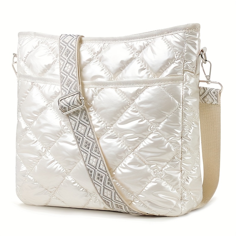 Image of 1pc Women' Puffer Crossbody Bag - Quilted Ethnic Style With Adjustable & Detachable Strap, Padded Shoulder Strap, Zipper Closure, Casual Purse Suitable For Women , Travel, Daily Use