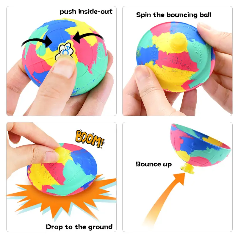 2pcs mixed color rubber bounce bowl hip half side bouncing ball gyroscope fidget toys details 8