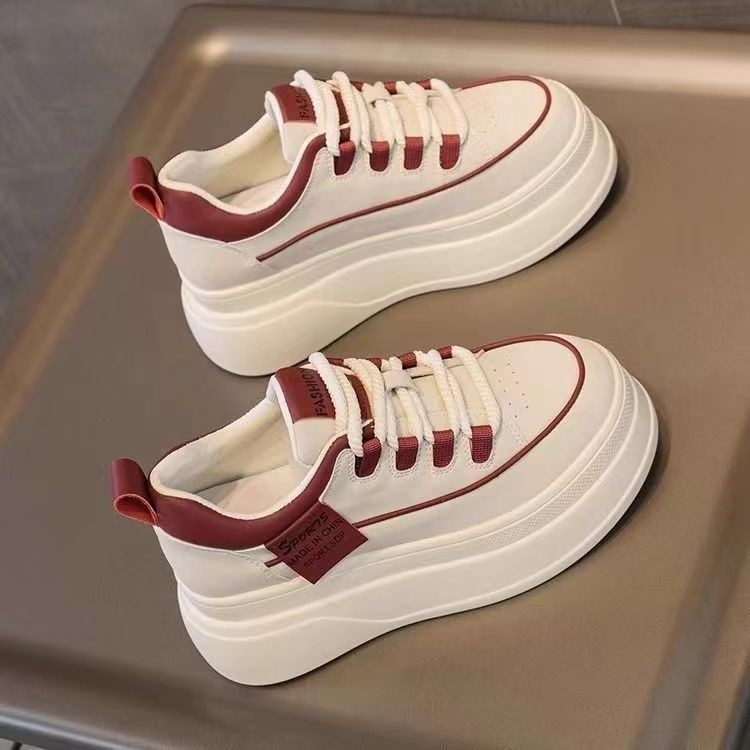 2025 Autumn Winter New Women'S White Thick Sole Fashion Casual Shoes | Walking Travel Breathable Running Shoes, Lace-up Closure, Low Top, Fabric Upper, Mesh Inner, EVA Insole, Rubber Sole, Women Shoes, Sneakers